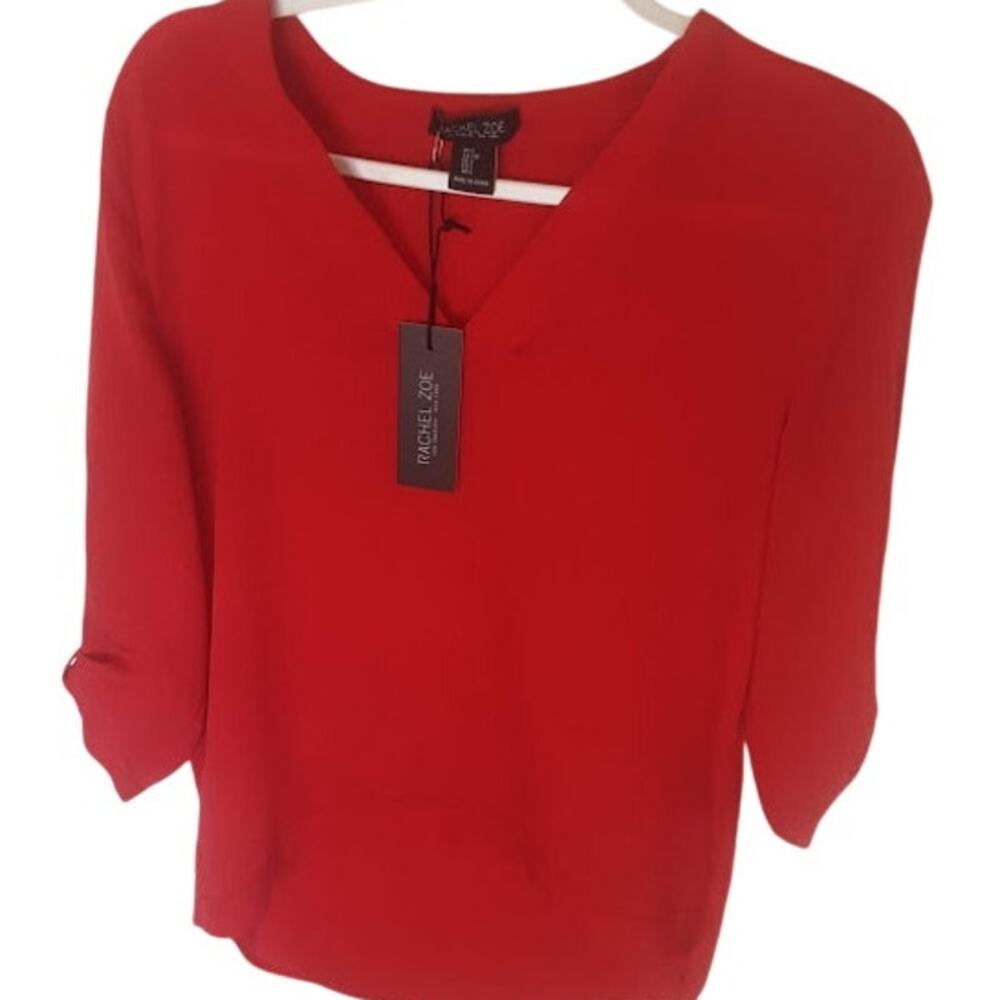 NWT Rachel Zoe Red V-Neck Blouse Size S‎ 3/4 Sleeve